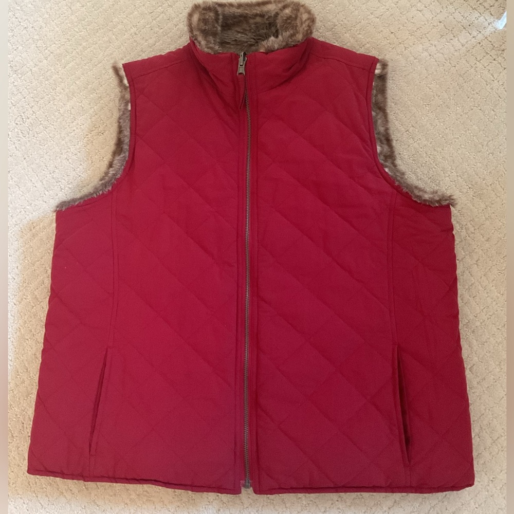Women's Quilted Red Vest fur lining. From Macy’s.